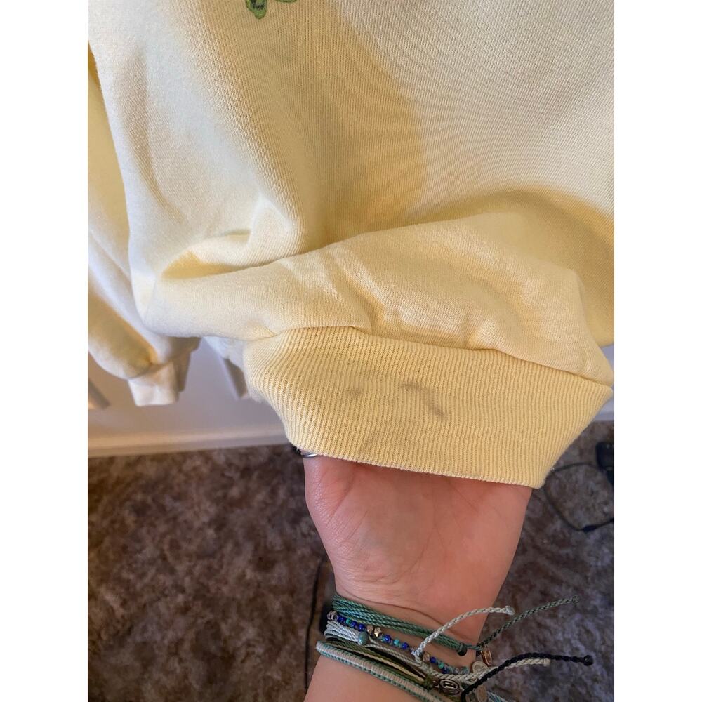 Vintage Morning Sun Cottagecore Yellow Crewneck Peter Pan Collar Bird & Floral - Picture 4 of 8